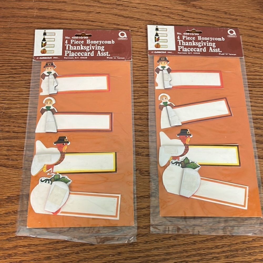Vintage Thanksgiving Turkey Honeycomb Placecards 2 sets/4 placecards (8 total)